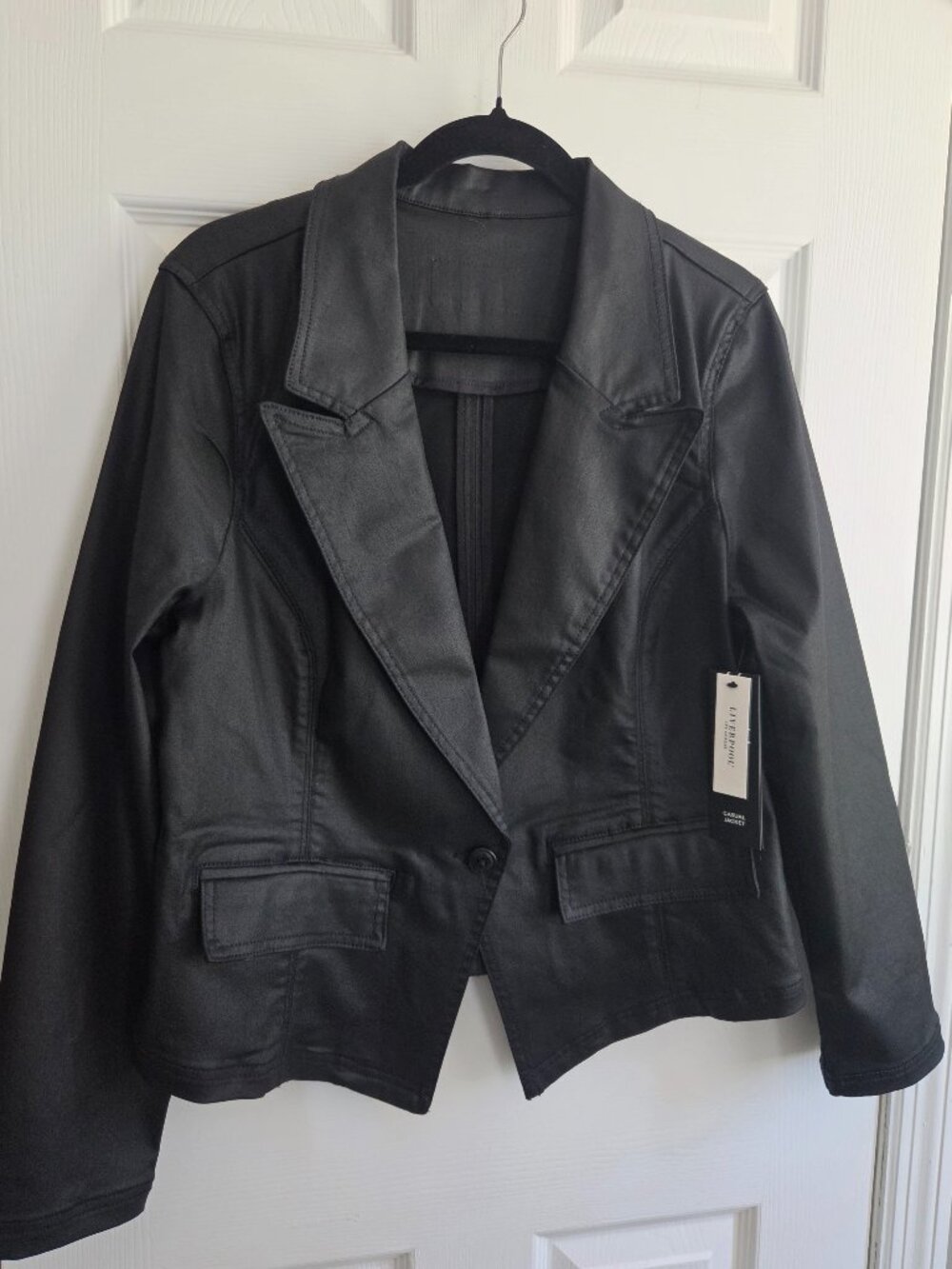 Liverpool Jeans coated denim blazer - NWT size L - WHBM style faux leather look
